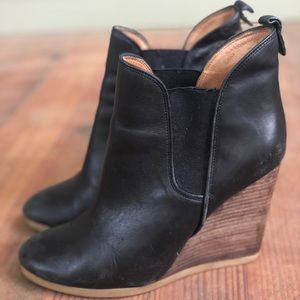 Coach Farah Black Leather Wedge Ankle Boots